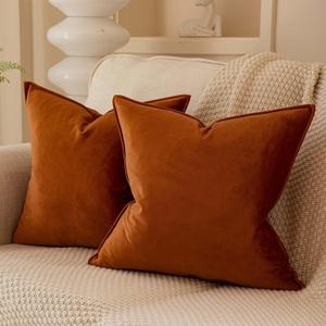 JUSPURBET Burnt Orange Decorative Velvet Throw Pillow Covers 22x22 inch Set of 2,Broadside Soft Cushion Case with Invisible Zipper for Sofa Couch Bed