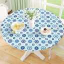 misaya Round Fitted Tablecloth with Elastic Edge, 100% Waterproof Oil Proof Plastic Table Cover, Vinyl Flannel Backed Tablecloth Fits 45"-56" Round Tables for Dinner, Outdoor, Picnic, Navy Mandala