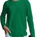 Haloumoning Kids Boys Casual T Shirts Long Sleeve Crewneck Loose Fit Tops Basic Tees (Green, 13-14 Years)