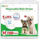 Dog Diapers Male Disposable Super Absorbent, 100 Count, Male Dog Wraps Leak Proof, Ultra Dry & Breathable, Medium