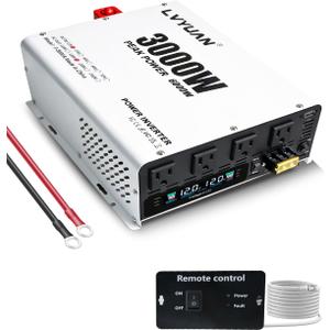 LVYUAN 3000 Watt Power Inverter 12V to 110V 120V DC to AC Converter for Home RV Vehicle Outdoor Camping Car Power Inverter with 4 AC Outlets, LCD Display, USB Charge Port, Remote Control