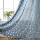 MIUCO Floral Embroidery Semi Sheer Curtains Faux Linen Grommet Curtains for Bedroom 52 x 63 Inch 2 Panels, Dusty Blue