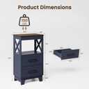 Tall Nightstand Set of 2 Side Table with 2 Drawers Modern Night Stand Wooden Rustic End Table Bedside Table with Upper Open Shelf Solid Feet for Bedroom Navy Blue+Walnut, Bottom Drawers
