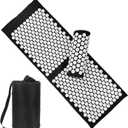 XiaoMaGe Acupressure Mat and Pillow Set with Bag - Extra Long Acupuncture Mat for Neck & Back Pain Relief- Naturally Relaxation Gift for Women - Stress Relief Massage Mat (Black)