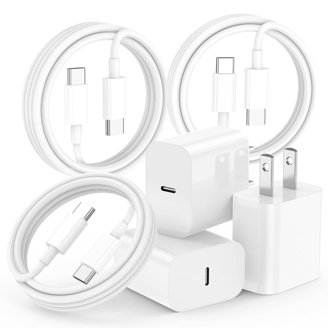 iPhone 17 16 15 Charger Fast Charging,3-Pack 20W USB C Charger Block with 60W Type C to USB C Cable Cord 6FT,Compatible with iPhone 17/17 Pro/17 Pro Max/17 Air/16/16 Pro Max/16 Pro/16 Plus/15/15 Pro (White)