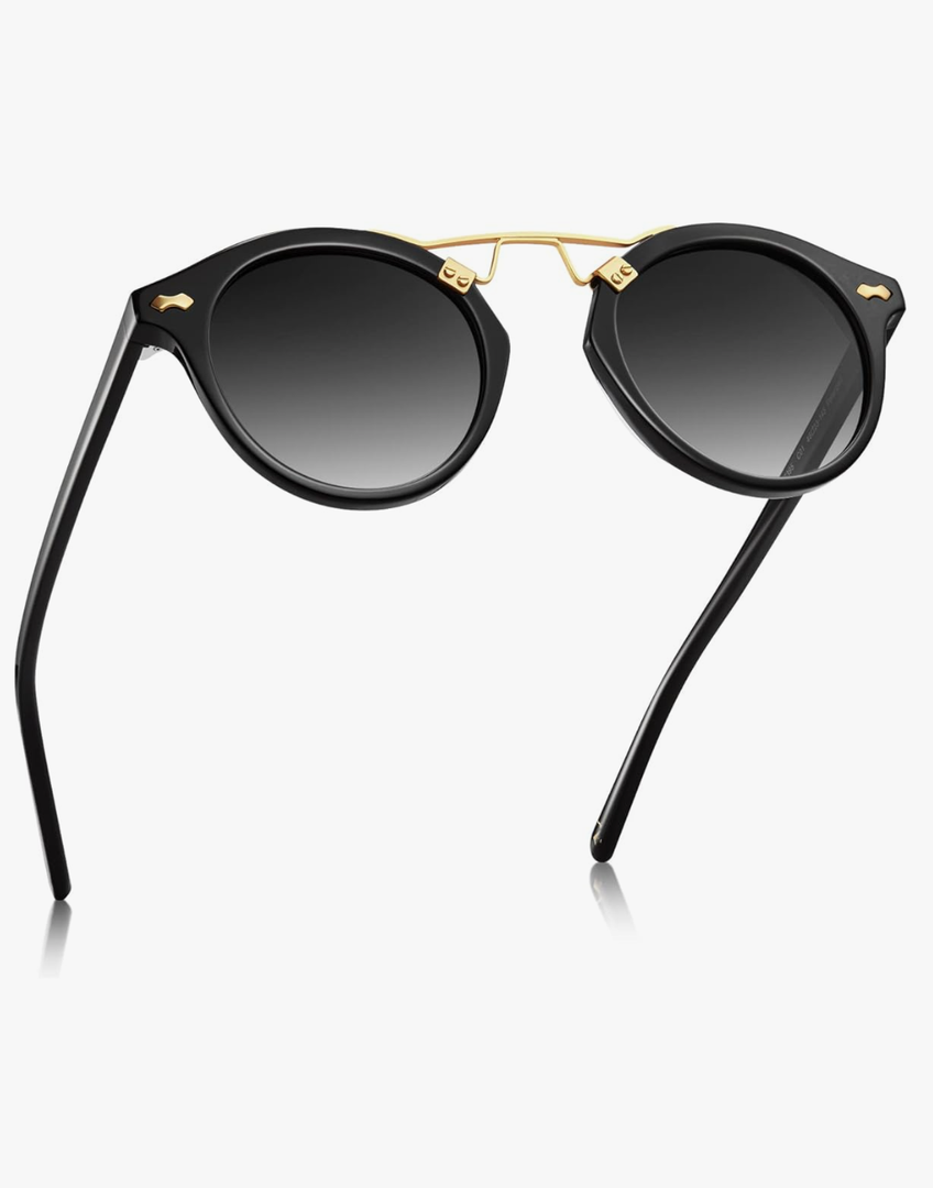 CARFIA Small Face Acetate Polarized Sunglasses for Women UV Protection, Retro Double Bridge Eyewears Metal Brow Round Sunnies