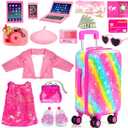 American 18 Inch Doll Clothes Accessories-18 inch Doll Suitcase-Glasses,Beret,Shoes,Handbag,Camera, Passport,Mobile Phone Travel Set Valentine's Gift Toys for 3-12 Girls