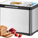 KBS 19-in-1 Programmable Bread Maker, 2LB Bread Machine with Healthy Ceramic Pan, Stainless Steel Bread Maker Machine with 15H Timer& 1H Keep Warm, Sourdough, Gluten Free, 3 Crust Colors, 53 Recipes