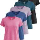 Real Essentials 5 Pack: Women's Short Sleeve T-Shirts Workout Tops Fitness Pilates Gym Activewear Athletic, M