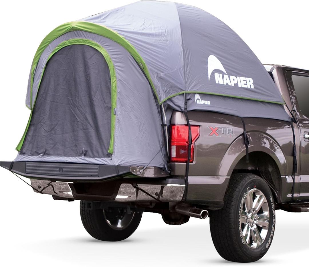 Napier Backroadz Truck Tent | Pickup Truck Bed Camping Tent | Rainfly for Water Protection | Sturdy and Spacious 2-Person Truck Tent | Easy 10-Minute Setup | Gray/Green (Compact Short Bed (5'-5.2'))