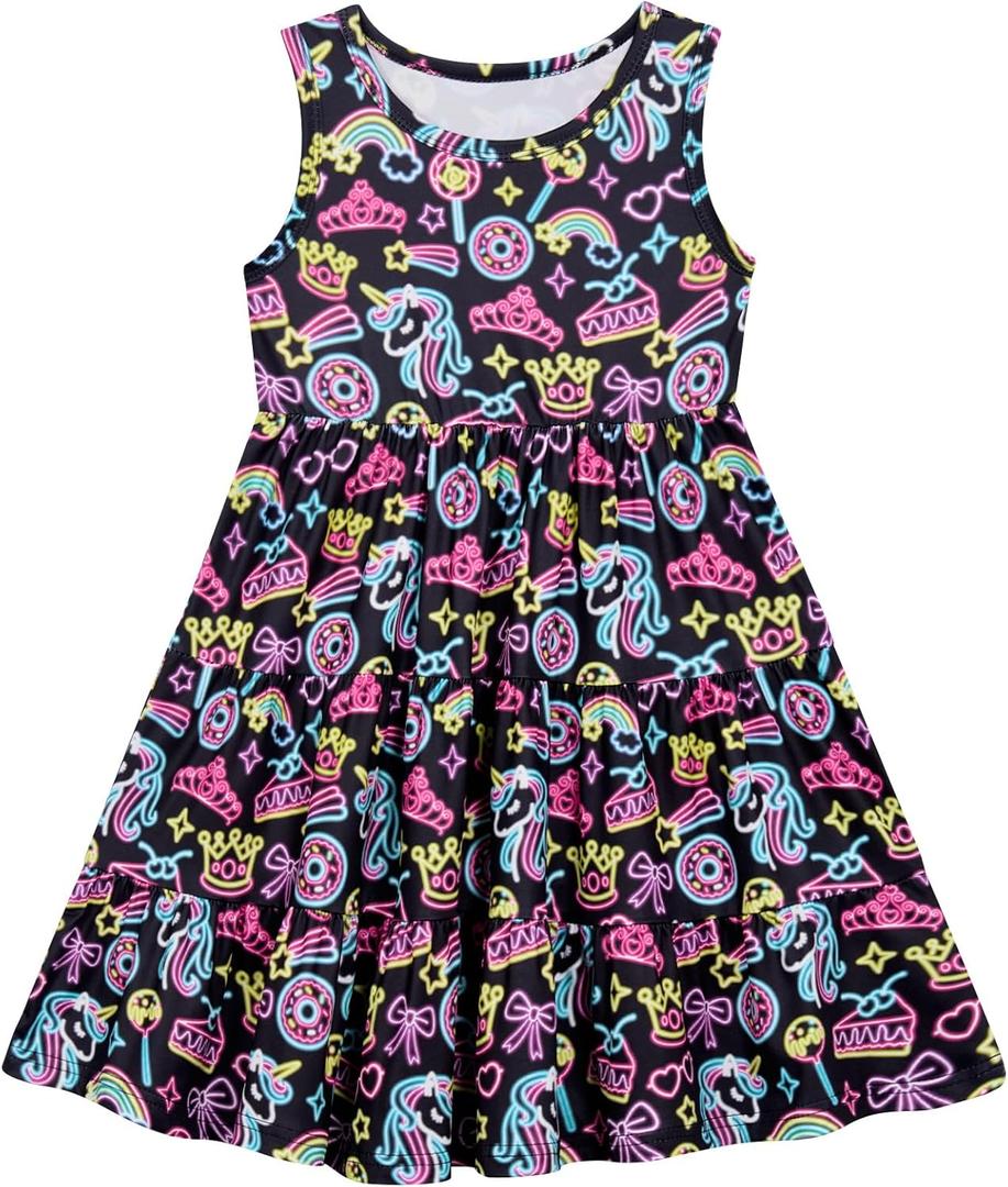 Lovekider Little Girls Casual Sleeveless Dresses Summer Swing Twirly Sundress Kids 3D Cute Sun Dress 4-8T (Black)