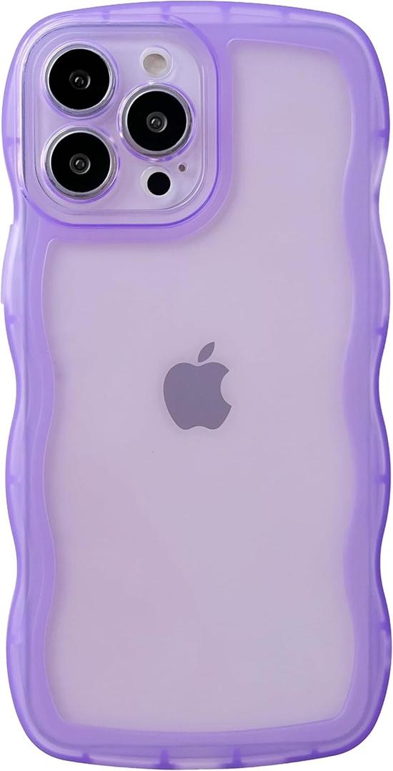 Caseative for iPhone 13 Pro Max Case,Solid Color Curly Wave Frame Clear Soft Phone Case (Purple,13 Pro Max)