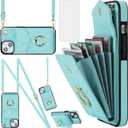 Asuwish Phone Case for iPhone 13 Mini 5.4 inch Wallet Cover with Tempered Glass Screen Protector Ring RFID Blocking Card Holder Cell iPhone13mini i-Phone 13minicase i iPhone13 13mini Women Girls Teal