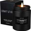Craft & Kin Premium Oakwood, Mahogany & Vetiver Candle | Black Scented Candles for Men | Long Lasting with 45 Hour Burn Time, 7.6oz | Soy Candles | Aromatherapy at Home