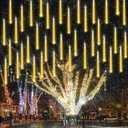 Joomer Christmas Lights Outdoor, 11.8 inch 10 Tubes 240 LED Meteor Shower Lights, LED Snow Falling Icicle Cascading Light with Timer Waterproof and Connectable for Christmas Decoration (Warm White) (1PACK)