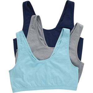Hanes Women's Scoopneck Cotton Bralette Crop Top (3 Pack) (Medium, Navy/Concrete Heather/Ultra Blue)