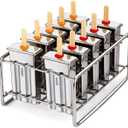 ecozoi Stainless Steel Popsicle Molds and Rack - 10 Square Ice Pop Makers + 50 Reusable Bamboo Sticks + 20 Silicone Seals + 1 Cleaning Brush + 1 Rack