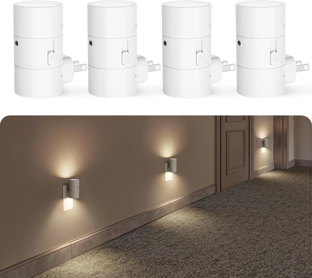 VOLISUN Night Light, Dimmable Led Night Lights Plug into Wall, Amber/3000K/4500K, 0-100LM Adjustable Brightness, Dusk to Dawn Nightlight for Hallway, Bathroom, Bedroom White 4 Pack