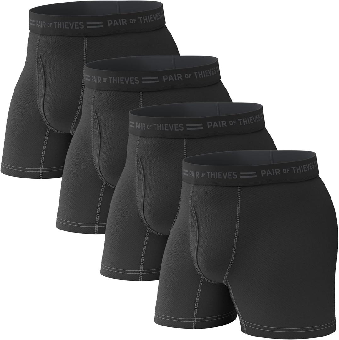 Pair of Thieves Soft Cotton Boxer Briefs for Men Pack (4 & 8 Pack) - Tagless Underwear for Men Pack (Large, Black/Grey)
