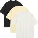 Mens Oversized T-Shirts Fashion Loose Fit Crewneck Tshirt Streetwear Heavyweight Short Sleeve Tee Shirt Gym Workout Tops (Small, Black+beige+white)