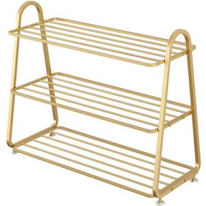 Shoe Rack Shoe Shelf Storage Organizer, 3-Tier Stackable Shoe Rack, Gold Metal Shoe Rack for Closet, Entryway, Mudroom, Bedroom, Garage/Gold/3 Layers