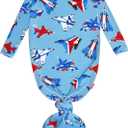 Newborn Baby Bamboo Viscose Knotted Gown Long Sleeve with Mitten Cuffs Sleeper Nightgown 0-3 Months (Aerial Alliance)