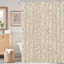 Beige Tan Floral Shower Curtain Linen, Twiggy Leaves Flower Shower Curtain for Bathroom 72x72, Luxury Farmhouse Chic Bathroom Dcor