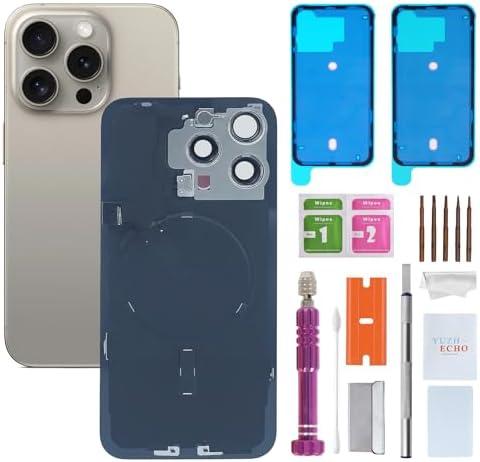 Back Glass Replacement for iPhone 15 Pro Max(6.7 inches,Natural Titanium) Integrated Glass & Wireless Charging Repair Tools are Included