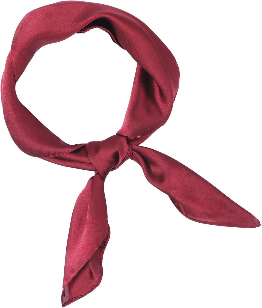 Square Solid Hair Bandana Headband, Women Satin Scarf, Square Silk Like Head Scarf,Vintage Head Scarves, Satin Neck Scarves, Claret