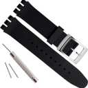green olive Alligator Grain Kuh Leder Edelstahl Schnalle Uhrenarmband (19mm, Black)