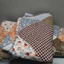 Dinjoy Floral Plaid Patchwork Quilt Set Queen Size, Reversible Brown Bedding Set Soft Microfiber Lightweight Bedspread Coverlet 3 Piece Spring Summer Fall Use (90x90 inches)