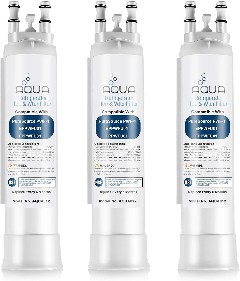 AQUA012 FPPWFU01 Water Filter Replacement Compatible with EPPWF01 PureAdvantage PWF-1 FPPWFU01 PurePour PWF-1Refrigerator Water Filter (3 Packs)