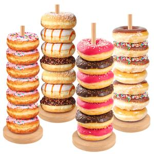 Farmhouse Donut Stand for Dessert Table 4 PCS, Donut Holder Stand, Bagel Holder Stand, Donut Display Stand for Party, Doughnut Tower Stand for Birthday, Wedding, Baby Shower Decoration