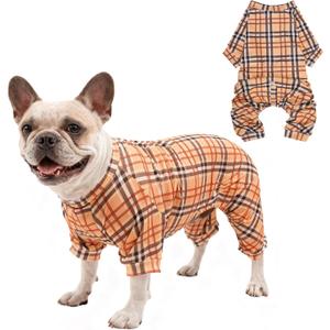 SCENEREAL Plaid Dog Pajamas for Small Medium Large Dogs, Classic Puppy Clothes Sweaters, Soft Doggie Onesie Jammies Cat Pjs Outfits Girls Boys, Beige M