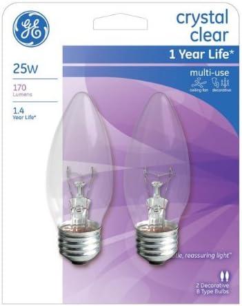 GE 25 Watt B Type Crystal Clear Multi-Use Light Bulbs 170 Lumens 2-Pack - 76384