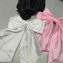 Velscrun Hair Bows for Women Girls 3Pcs White Pink Black Silky Satin Large Bows Hair Clip Oversized Hair Ribbons Long Tail Big Hair Bows Accessories