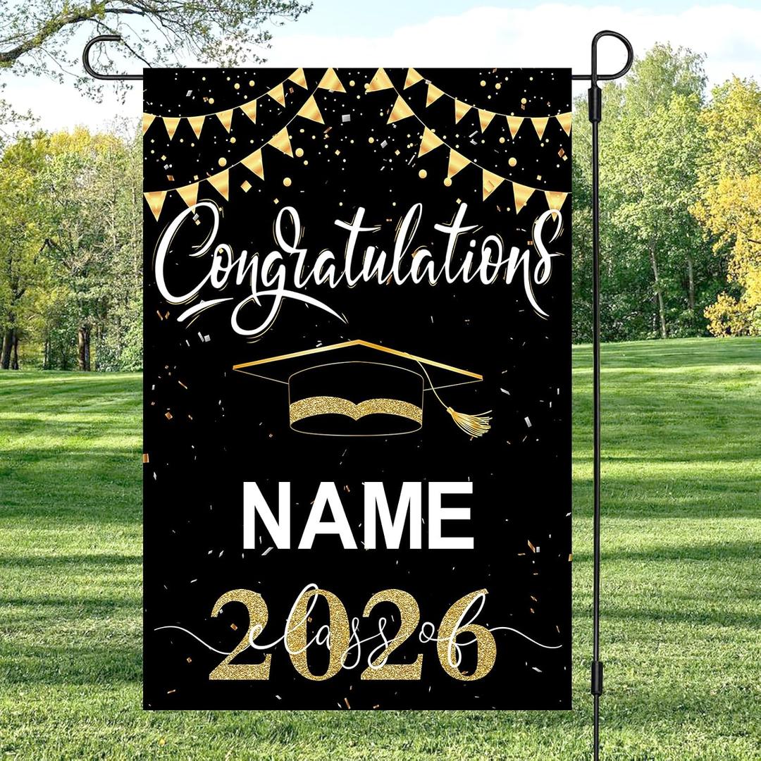 3 x Graduation Flags Personalized 2026, Graduation Garden Flag Double Sided Class Of 2026, Congrats Grad Garden Flags For Outside Yard Decoration, Size 17.7in*11.8in