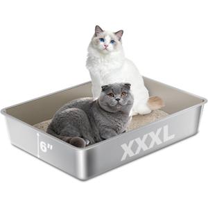 Stainless Steel Litter Box, 28" X 20" X 6" Steel Litter Box XXXL No Smell, Extra Large Metal Litterbox for Big Cat, Multiple Cats, Non Stick, Easy Cleaning