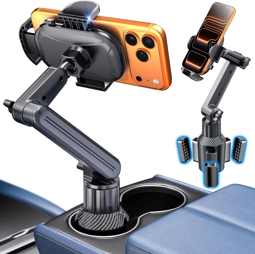 eSamcore Cup Holder Phone Holder, 15" Height Car Cup Holder Phone Mount Heavy-Duty Holders for Your Car Truck Cupholder with Expandable Base Fit for iPhone 17/16/ 15, 4.7-7 Cellphone