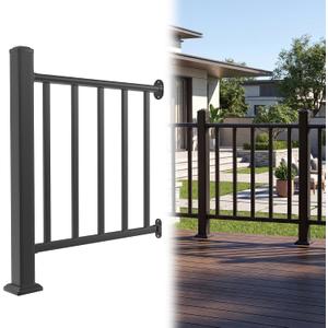 Akenow 36in H X 3 Ft Deck Railing Kit, Black Porch Railing with Post, 1 Post+1 Panel All-in-One Installation, AAMA 2604 Coat Modular Deck Kits for Outdoor Decks, Porches & Balconies