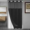 No Hook Shower Curtain with Snap in Liner Set Waffle Shower Curtain for Bathroom Hotel Style Fabric Waterproof Inner Liner60" W x 74" H, Black