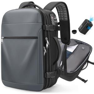 POSO Vacuum Backpack Travel – 60L Expandable Vacpack Backpack with Vacuum Pump/TSA Lock/Laptop Compartment (Fits 17"), Water-Resistant Compression Bag for Flight & Business (Grey)
