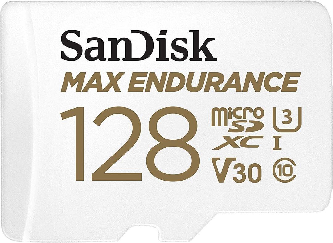 SANDISK 128GB High Endurance Video microSDXC Card with Adapter for dash cam and home monitoring systems  C10, U3, V30, 4K UHD, Micro SD Card  SDSQQNR128GGN6IA