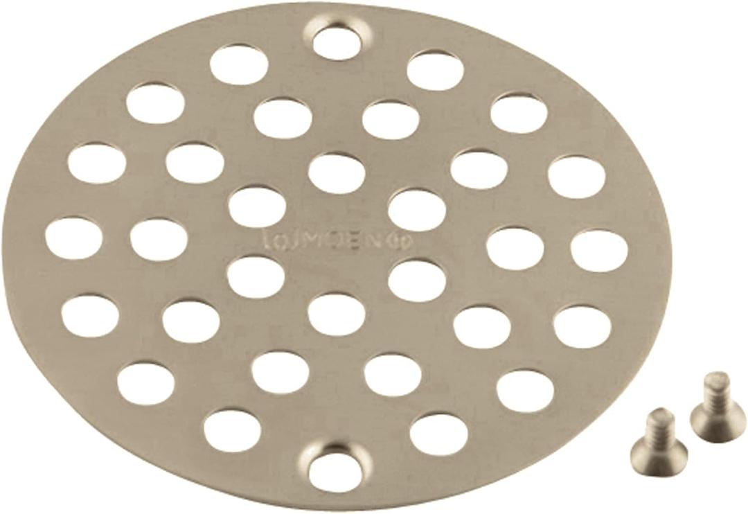 Moen 102763BN Shower Accessory Screw-In Shower Strainer Drain Cover for Use with 3-Inch Shower Drain, 4-Inch, Brushed Nickel
