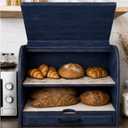 KNIFEPLANET Premium FULLY ASSEMBLED Modern Blue Bread Box – Extra Large Real Wood Bread Box for Kitchen Countertop Storage, Thick Durable Construction, Double Layer Design (17.5" x 10" x 12")