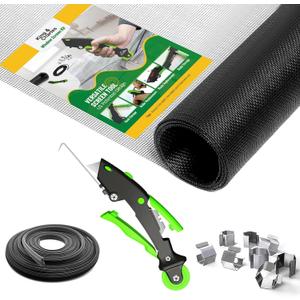 King&Charles Window Screen Door Repair/Replacement Kit, Includes Black Screen Mesh 48"x118"+ Versatile Screen Roller Tool+50Ft Spline+8Clips, Insect Screen, Pet Proof Window Mesh Kit
