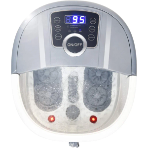  Foot Spa/Bath Massager, with Shiatsu Roller Massage, Heat, Frequency Conversion, Red Light, Adjustable Time & Temperature, Air Bubble, LED Display, Drainage Pipe (Gray)