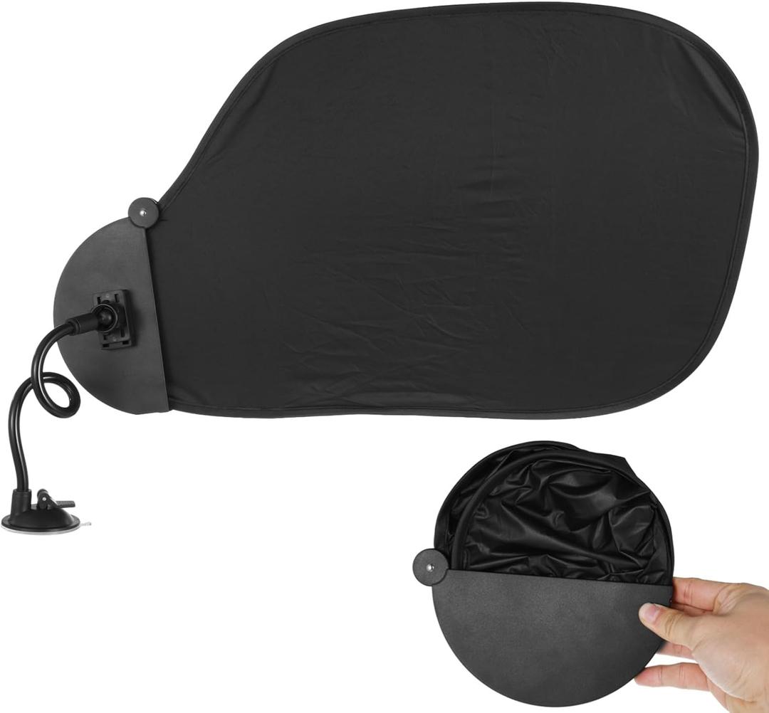 Office Desk Shade, Adjustable Cubicle Shade for Privacy and Light Blocking, Black Matte with Flexible Suction Base and Arm, 22.8 x 14.2 Inches Easy Install Perfect for Workspaces