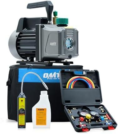 Orion Motor Tech AC Vacuum Pump and Gauge Set, 1/3 hp 4.5 cfm Vacuum Pump Manifold Gauge Kit with Leak Detector 4 Hoses & Accessories for R134a R22 R410a, A/C Vacuum Pump Kit for Auto HVAC Systems