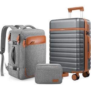 UKEIN Luggage Sets 3 Piece, Carry On Luggage 20In With Spinner Wheels,PC Hardside Suitcase Set with TSA Lock,Durable Carry On Suitcase With Travel Backpack for Men (Grey, 3 piece set (20inch))
